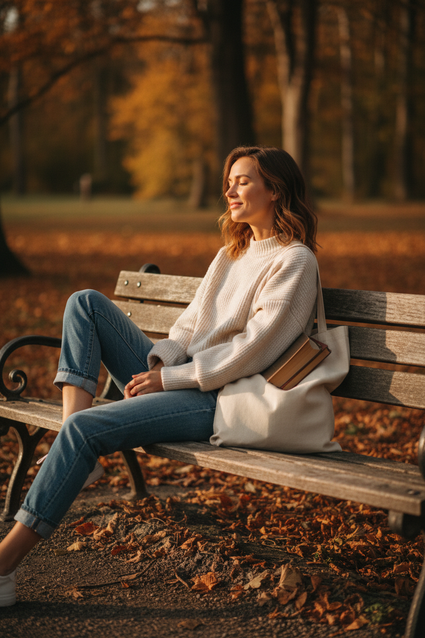 Woman outdoors with tote